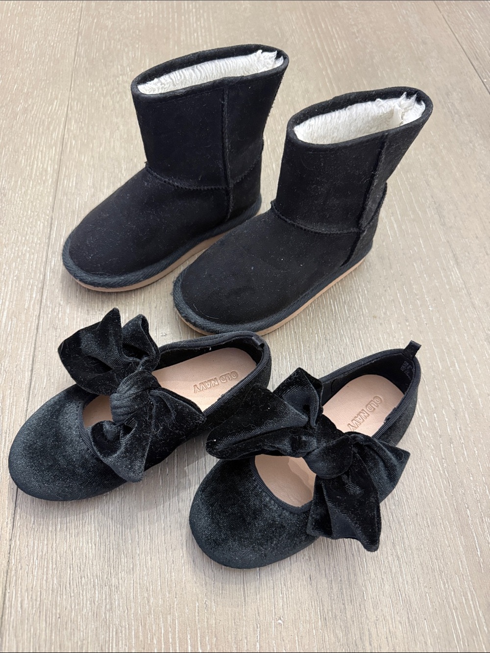 Old Navy Kids Black Velvet Bow Mary Jane Shoes & Black Boots